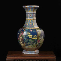 Jingdezhen porcelain vase Enamels Color ceramic vase Collection crafts decoration hexagon Flowers and birds chinese vase