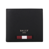 BALLY  Brasai 防刮皮革紅白條紋對開8卡短夾(黑色)