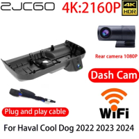 ZJCGO 4K DVR Dash Cam Wifi Front Rear Camera 24h Monitor For Haval Cool Dog 2022 2023 2024