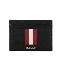 【BALLY】Thar 防刮牛皮紅白條紋卡片/名片夾(黑色)