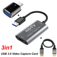 3in1 USB 3.0 Video Capture Card 1080P 4K Video Grabber Box USB 3.0 TO TYPE-C+3M HDMI Cable For PS4 Game Recorder Live Monitor TV