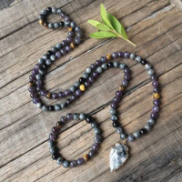 8mm Amethyst Stone Beads,Black Labradorite Pendant,Prayer Bracelet,Unique Items Necklace,Yoga Necklace,108 Bead Meditation Mala