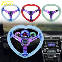 JDM Heart Shape Steering Wheel Acrylic Crystal Bubble Transparent Heart Sports Steering Wheel With Chrome Spoke For Universal