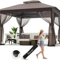 11x11 Outdoor Pop Up Gazebo Instant Canopy Tent with Mosquito Nettings Double Roof Vented Patio Gazebo Canopy Shelter