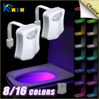 8/16 Color LED Smart Sensor Light Toilet Lid Night Light Motion Sensor Waterproof Backlight Toilet Lid Light WC Toilet Light