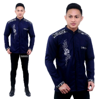 Baju Koko Pria Muslim Elegan Terbaru Kombinasi Lengan Panjang Dewasa Arab Atasan Katun Motif Koin - 