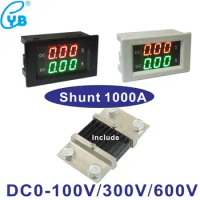 DC1000A Voltmeter Ammeter LED Digital Voltage Current Dual Meter Include Shunt 1000A 75mV DC Volt Amp Panel Meter Voltage Tester