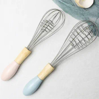 Manual Egg Blender with Wood Handle Stainless Steel Hand Beater Dough Cream Stirring Mixer Whisk Cooking Baking Kitchen Tools
