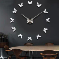 Large DIY EVA Metal 3D butterfly Wall mirror Clock Mirror Stickers Frameless Hours for house home interior deco