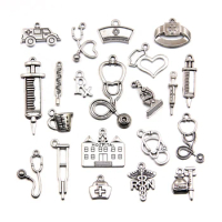 20PCS 21 Styles Mixed Alloy Medical Machinery Kit Charms For Jewelry Making DIY Handmade Crutches Syringe Stethoscope Pendant
