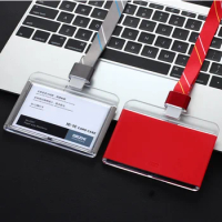 Horizontal Style Transparent Bank Credit Card Badge Holders,Bus Card ID card With Acrylic material+Polyester Lanyard