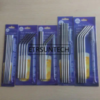 350set 4pcs Metal Straight Drinking Straw Eco-Friendly Stainless Steel Straw+1Brush Food Grade 215mm 265mm Bar Accessories