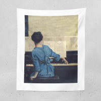 復古彈鋼琴的女人 小眾輕奢文藝復古掛布 北歐風油畫掛毯裝飾布