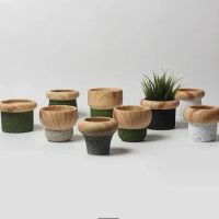 Wood Grain Cement Flower Pot Plant Pots Succulent Pots Bonsai Landscaping Gardening Supplies Garden Pots Planters Flowerpot