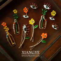向葉 復古盧梭油畫彩釉花朵眼睛耳釘發夾西洋古董復刻vintage首飾