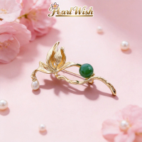 Brooches ngọc trai thật Ya Ning từ nước ngọt với đá agate xanh
