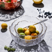 日式金邊透明玻璃碗大號蔬菜沙拉碗創意甜品碗家用網紅水果沙拉碗