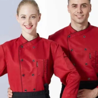 Seragam Chef Baju Koki Chef Kemeja Koki Lengan Panjang - HITAM,M