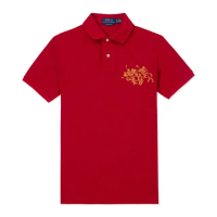【RALPH LAUREN】RL POLO 經典立領刺繡大馬短袖Polo衫-紅色 上衣(CUSTOM SLIM FIT/平輸品/)