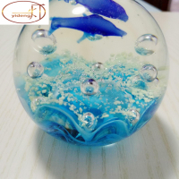 依諾禮品海底氣泡水晶球玻璃球擺件藍色海豚水晶球小魚水晶