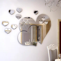 3D Acrylic Wall Stickers Europe Style Hearts Fashion DIY Decals Self-adhesive LOVE Wedding Background Decoration Mirror Ornament