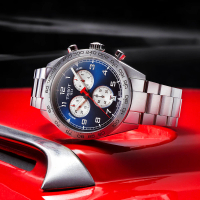 【TISSOT 天梭】PRS516 賽車計時石英手錶-藍x銀/45mm 送行動電源 畢業禮物(T1316171104200)