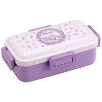 【小禮堂】酷洛米 塑膠四扣便當盒 530ml PFLB6AG - 紫花圈款(平輸品)