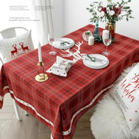 桌布 范店 ins北歐風格子紅色桌布布藝棉麻長方形蓋巾墊網紅桌布茶幾布 曼慕衣櫃