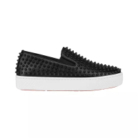 CHRISTIAN LOUBOUTIN [12.12 Dealcember] Spikeboat Calf Leather Slip On Sneakers Black