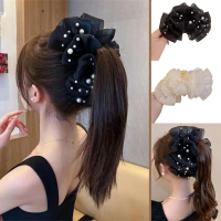 1x Cloud Bubble Mesh Polka Dot Streamer Bow Knot Hair Clamps For Girls Black And White Half Tie X4E2