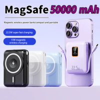 Magnetic 50000mAh Power Bank Fast Wireless Powerbank Compact External Battery Portable With Built-in Cable For IPhone Type C