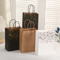5pcs Kraft Paper Bags Bronzing Love Carry Paper Bag Birthday Wedding Favor Box Christmas Gift with Handle Cookie Packaging Bags