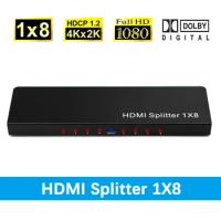 HDMI Splitter 8 Port HD 1 In 8 Out 1x8 HDMI Splitter Audio Video 1080P For HD HDTV 3D DVD Free Shipping