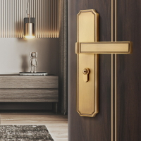 新中式黃古銅單舌門鎖室內臥室衛生間廁所實木房門鎖木門鎖家用鎖