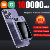 Xiaomi Mijia 100000mAh Wireless Power Bank Magnetic Qi Portable Powerbank Type C Fast Charger For iPhone15 14 13 Samsung MaCsafe