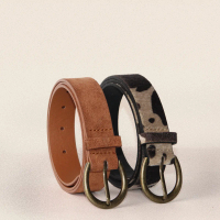 Bronze Buckle Women's Belt PU Versatile Women's Belt Suede Leopard Print Belt