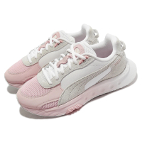 【PUMA】休閒鞋 Wild Rider Soft Wns 女鞋 白 灰 嫩粉色 厚底 增高 皮革 麂皮 異材質(38486601)