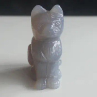 Hand Carved gemstone Grey Agate cat Figurine Animal Carving