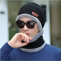 TOKO1973 TOPI KUPLUK + SYAL : ROBIN - beanie topi musim dingin winter caps topi pria One Size BLACK