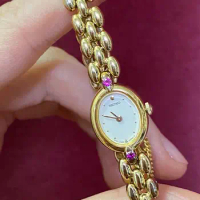 Small women's watch inlaid with ruby and Japanese reflow seiko gold-plated decoration