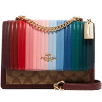 【COACH】彩虹X卡其滿版LOGO風琴鍊帶斜背包