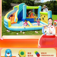Water Jet Inflatable Castle Amusement Park Slide Park Trampoline Trampoline with Safety Net