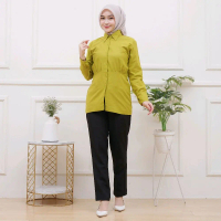 ALENA kemeja blezer lengan panjang Atasan Kancing Linen Nyaman
