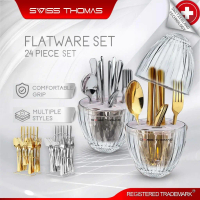 Cutlery Set 24 pcs Stainless Steel Cutlery Spoon & Fork with Cover Cutlery Tableware Set Sudu dan ga