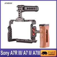 Andoer Camera Cage Kit for Sony A7R III/ A7 II/ A7III Aluminum Alloy with Video Rig Top Handle Wooden Grip