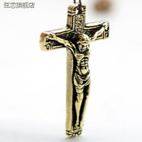 創意純黃銅十字架吊墜汽車鑰匙扣小掛件創意掛飾男士個性禮物