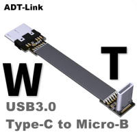 ADT USB 3.1 C To Micro B ,USB 3.0 Type-C Male To Micro-B Female Flat Data Extension Cable Angled Flexible Extension Cable T-W9