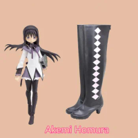 Puella Magi Madoka Magica Akemi Homura Cosplay Costume Shoes Anime Handmade Faux Leather High Heeled Boots