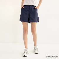Hang Ten-女裝-REGULAR FIT提織吸濕排汗短褲-深藍