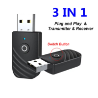 3 in 1 Bluetooth-compatible 5.0 Audio Transmitter Receiver AUX USB Wireless Music Adapter Car Kit Wireless Adapter for Computer